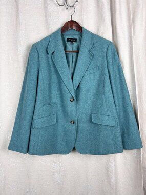 Talbots Woman Shetland blazer blue wool blend suit jacket equestrian academia 20